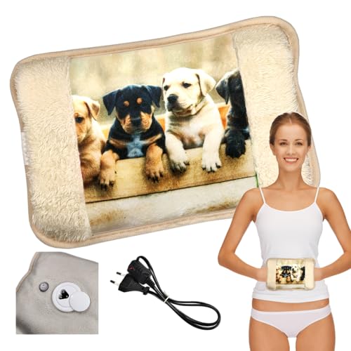 Powersell - Borsa Acqua Calda Elettrica | 500W Riscaldante con Tasche | Scaldamani, Scaldapiedi | Mantiene Calore fino a 5 Ore, Peluche, 3 CANI