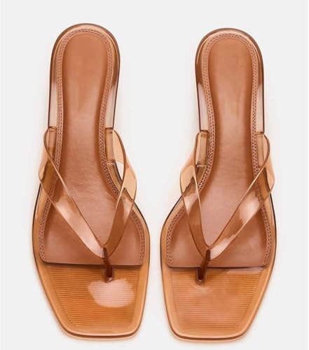ClassicSter Jelly Thong Sandals for Women Clear Flip Flop Kitten Heels Sandals Low Heel Square Toe Transparent Shoes2