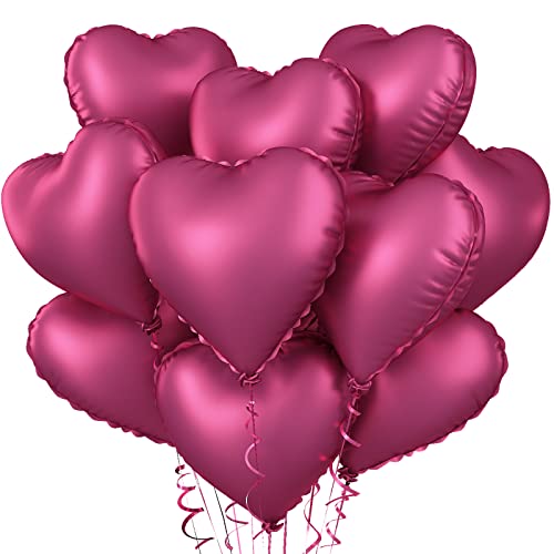 Image of Biapian Foil Heart Balloons, 10PCS Pink Heart Shape Balloons Valentines Balloons 18inch Rose Red Foil Balloons for Helium Birthday Decorations for Girls Women for Valentines Day, Wedding, Anniversary
