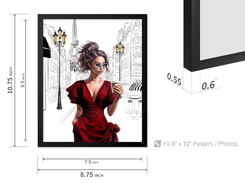 Image of Poster Master Lady in Red Print - Fashion Poster - Paris Designer Art - Modern Wall Design - Chic Gift for Women & Fashionista - Glam Decor for Bedroom or Girl's Room - 8x10 Black Framed