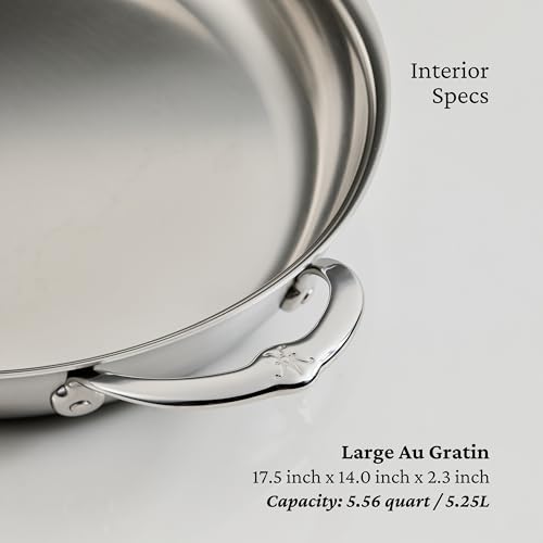 Image of Hestan Provisions Oval Roasting Pan and Au Gratin Dish, 5.5 Quart Clad Stainless Steel, 17.5 x 14 Inch - Designed with Thomas Keller, Oven Safe 600F, Dishwasher Safe