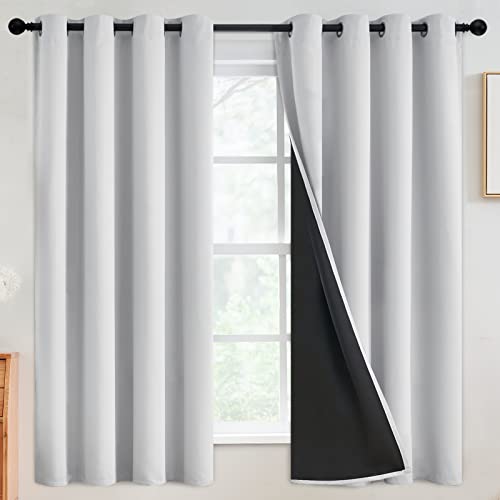 Image of SimpleHome White 100% Blackout Curtains Room Darkening Living Room 63 Inch