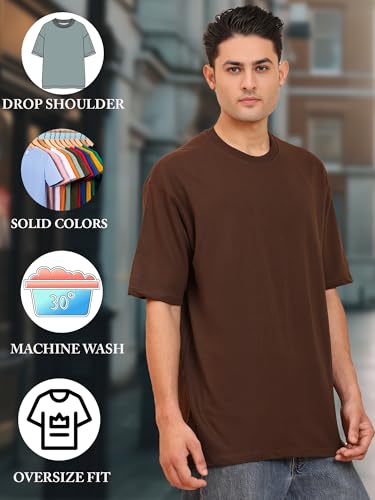 Image of Amazon Brand - Anarva Men's Oversized Cotton T-Shirt | Crew Neck | Half Sleeve | Solid Casual Tee