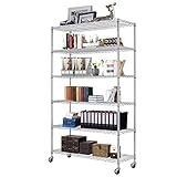 FDW Drahtregal, Metallregal mit 6 Rollen, verstellbare Schicht, robuster Stahl, für Restaurant, Garage, Speisekammer, Küche, Garage, Chrom, 121,9 cm L x 45,7 cm B x 203,3 cm H
