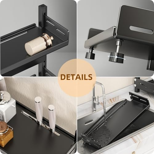 2 Tier Spice Rack, Free Standing Spice Organiser, Expandable Spice Racks, Space-Saving Kitchen Shelf Organiser, Black Shelf Organiser, Spices Organizers and Storage for Kitchen Worktop - Image 5