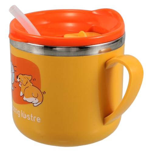 Mikikit Vaso Infantil Inoxidable con Pajita y Tapa Doble Aislamiento Térmico para Leche Caliente Diseño con Asas y Medidor Taza para Fomentar Hábitos de Bebida