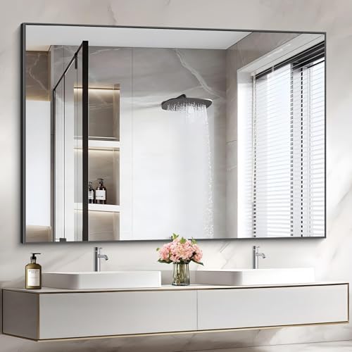 Image of COFENY 36x50inch Bathroom Mirror, Black Rectangle Mirrors with Thin Metal Frame, Large Rectangular Wall Mirror for Bathroom, Living Roomm, Hair Salon, Big Farmehouse Mirror Hang Horizontal /Vertical