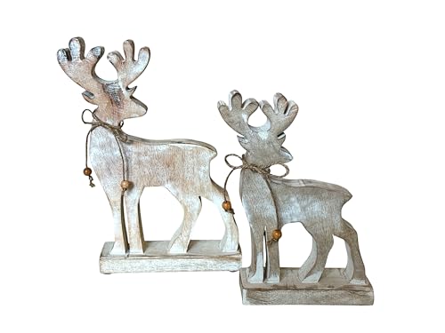 STC World Wooden Reindeer Figurines Set of 2 Rustic Farmhouse