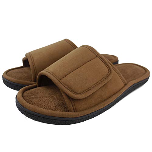 Image of Magtoe Adjustable House Slippers for Men Soft Open Toe Breathable Indoor Slip on Mens Slides Sandals with Memory Foam for Home Bedroom,All Seasons