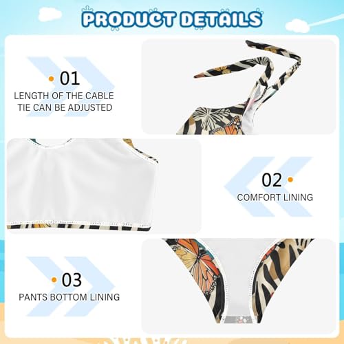 Girls Swimsuit Two Piece Swimwear Butterflies on Animal Zebra Bikini Set Beach Sport Bathing3