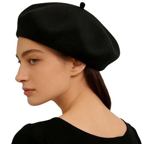 Beret Hat for Man Women- Wool Blend French Style Beret, Casual Daily Wear & Fashion Head Accessory Black