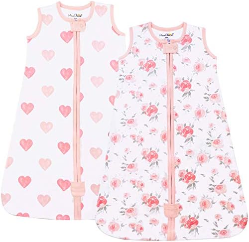 Mama Cheetah Baby Wearable Blanket, 0.5 TOG Organic Cotton Sleep Bag, Swaddle Transition Sleeping Sack with 2-Way Zipper, Small (0-6 Month), Roses/Hearts