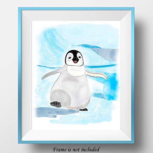 7Dots Art. Baby Animals. Watercolor Art Print, Poster 8"X10" On Fine Art Thick Watercolor Paper For Childrens Kids Room, Bedroom, Bathroom. Wall Art Decor With Animals For Boys, Girls. (Baby Penguin) #TOP7