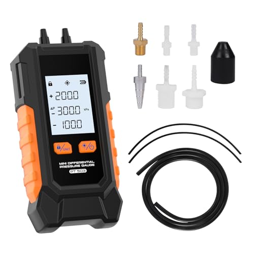 Digitales Differenzdruckmessgerät, -101-200 kPa Manometer ±0,5% FS Hochpräzises Gasdruckmesser 6 Einheiten Schalter Luftdruckmesser, Datenhaltefunktion Mini Differential Pressure Gauge