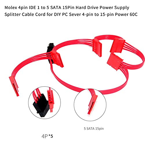 Adaptador JMT 4Pin a SATA 15Pin cable divisor 1 a 5 miniatura 3