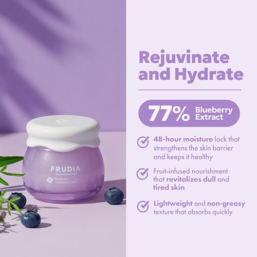 FRUDIA Blueberry Hydrating Face Cream, Vegan Korean Face Moisturizer with 77% Blueberry Extract, Panthenol & Fruit Seed Oils for Dry Skin (1.94 fl oz)