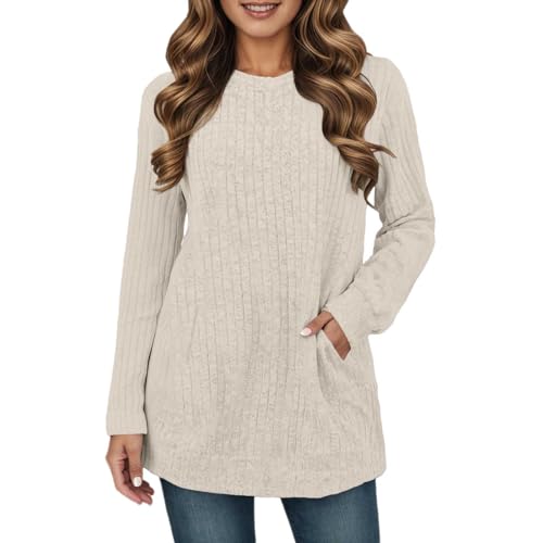 Fall Sweaters for Women 2025 Crewneck Long Sleeve Casual Tunic Loose Fit Dressy Sweaters Plain Fashion Lounge Warm Pullover
