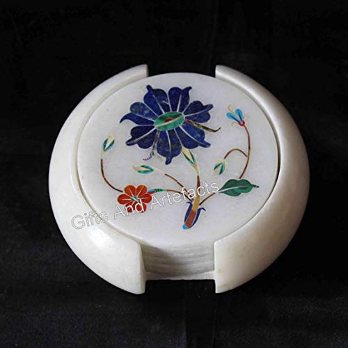 Dessous de verre en marbre blanc de 11,4 cm sculpté pour table chic