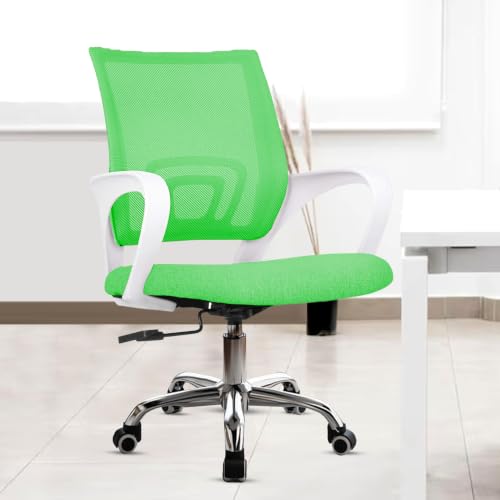 Image of Casa Copenhagen Mesh Mid Back Office /Study /Computer /Revolving /Desk Chair for Work from Home -Metal Base, Height Adjustable Seat - Green & White Handle