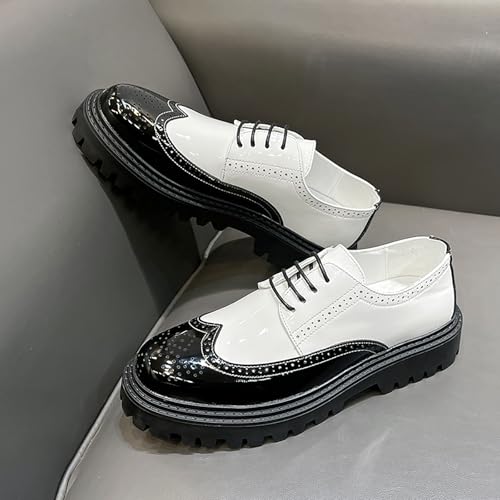 Men's Leather Platform Wingtip Oxfords Round Toe Lace up Chunky Heel Brogue Dress Shoes Comfort Height Increasing Party Formal Shoes2