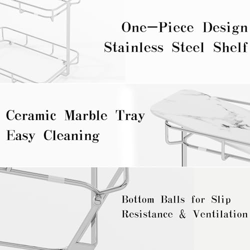 Image of Bathroom Organizer Countertop Perfume Organizer Makeup Organizer Cosmetics Storage Display Rack Vanity Tray Dresser Stainless Steel Gold Shelf White Marble Ceramic Tray