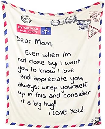 VETEBLE Best Birthday Gifts from Daughter Son, Premium Dear Mom Throw Blanket Presents for Mother's Day, Christmas, Valentine's Day, Soft & Cozy Flannel Bed Blanket Gift