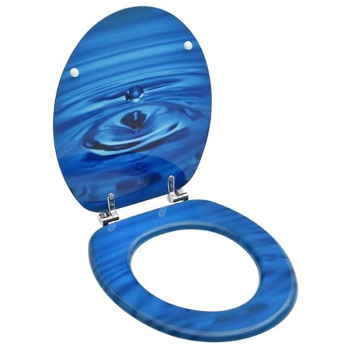 vidaXL Siège de Toilette avec Couvercle Cuvette Lunette de Toilette Abattant WC Salle de Bain Maison Intérieur MDF Bleu Gouttes d'Eau