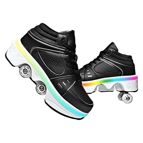 Pinkskattings@ Damen Und Mädchen Rollschuhe ，Schuhe Mit Rollen fuir Jungen Und Herren,Sneakers und Rollen Skate Shoes 2-in-1，Kinderschuhe Skateboard Schuhe (Black, EU40)