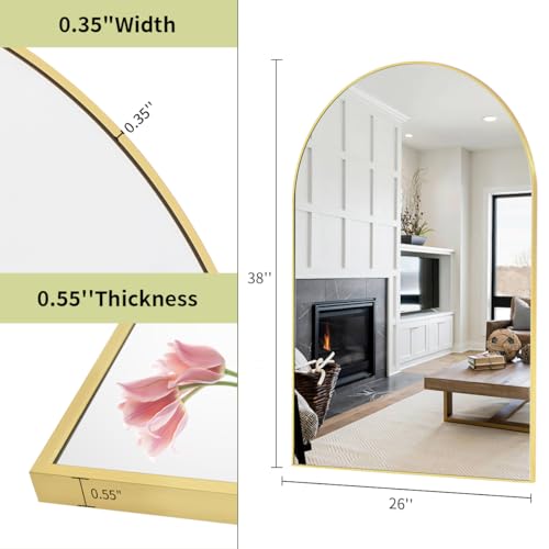 Image of BEAUTYPEAK Wall Mounted Mirror, 26 inch x38 inch Arch Bathroom Mirror, Gold Vanity Wall Mirror w / Metal Frame for Bedroom, Entryway, Living Room