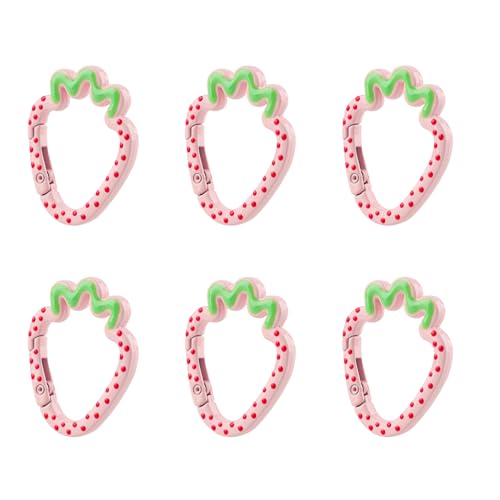 6Pcs Cute Strawberry Shape Carabiner Clips Small Metal Pink Spring Keychain Snap Hook Keyring for DIY Backpack Bag Purse Handbag