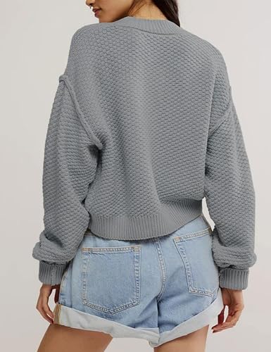 Image of Women's Oversized Cropped Cardigan Sweater Open Front Long Sleeve Button Down Knit Outwear