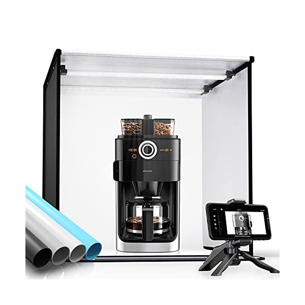 SAMTIAN Lichtzelt 60 cm / 24 "* 24" * 24 "Tragbares Fotostudio einstellbare Temperatur und Helligkeit 3200K-5500K Fotozelt mit 4 Hintergründen, Desktop-Halterung, Smartphone-Clip