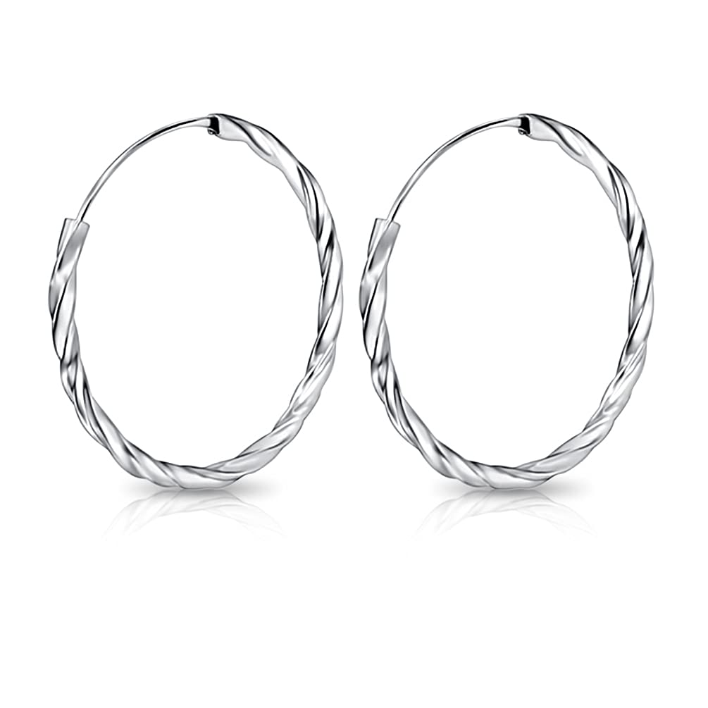 DTPsilver925 Sterling Silver Tiny/Small/Medium/Large size Twisted Hoops/Sleepers Earrings - Thickness 1.8 mm - Diameter 10, 12, 14, 16, 18, 20, 30, 40, 50 mm