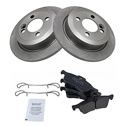 Image of TRQ Rear Brake Pad and Rotor Set Semi Metallic Solid Rotors | For 2007-2008 Mini Cooper