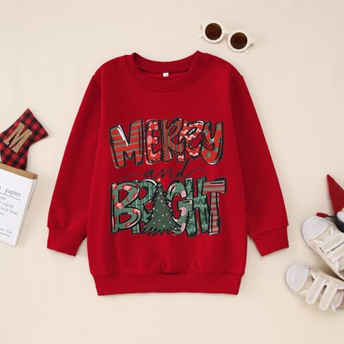Kids Boys Girls Christmas Sweatshirt Merry and Bright Christmas Tree Sweatshirt Xmas Holiday Crewneck Pullover Tops4