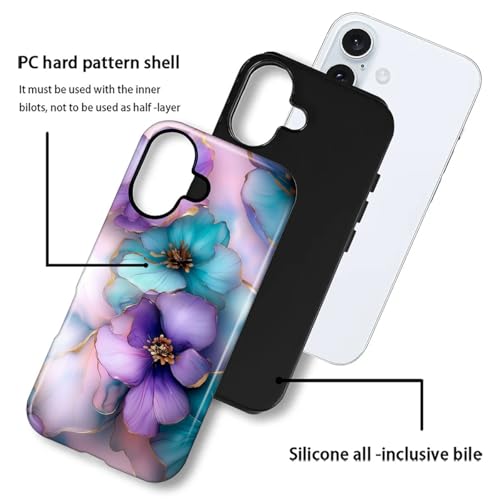 Punmada for iPhone 16 Case,Girl Women Boy Hard Hybrid Shell Shockproof Silicone Full Body Protective Glossy Case for iPhone 16 Golden Purple Flower Art Pattern - image 4