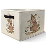 Likjad Vintage Bunny Storage Bins Basket, Toybox for Girls Room, Retro Rabbit Mom and Baby Collapsible Fabric Storage Box Organizer for Bedroom Bathroom Clothes Books Toys