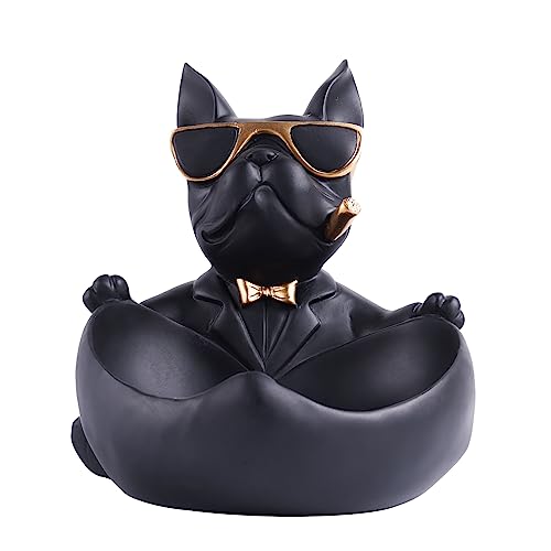YUNSHID Resin Multifunctional French Bulldog Statue for Modern Home Decor& Storage, Dog Statue with Bowl for Candy Keys and Wallet Entryway, Key Bowl, Ideal Gift