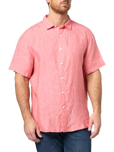 Nautica Short Sleeve Solid Linen Button Up Shirt Red