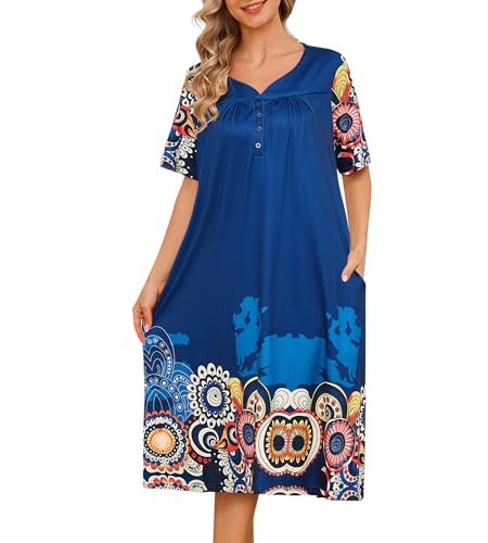 ETOSELL House Dresses for Women Floral Print Mumu Nightgowns Sleepwears with Pockets Lounge Dress