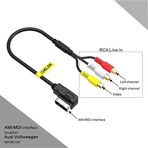 CHELINK AMI MMI to RCA Audio Cable DVD Video Female Input Cord for Audi A1 A3 A6 A7 A8 Q7 S7 VW Car, 3 RCA AMI Audio Video Cable