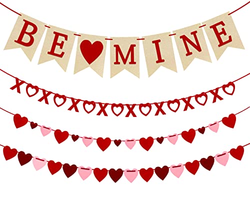4Pcs Valentines Day Decorations Valentines Day Decor No DIY Required Handmade BE Mine Love Heart XO Garlands Banner for Home Wedding Party Anniversary