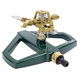 WPPQWP Rasensprenger Große Flächen mit Metallsockel, Impulsregner zur Maximale Bewässerungsfläche 490m², 360° Automatische Drehung Kreisregner, Rasensprinkler für Rasen und Garten (Gold)