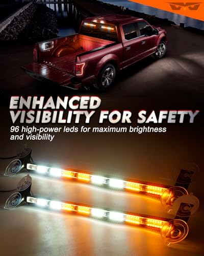 LUMENIX Strobe Traffic Advisor Lights Bar for Work Trucks, 96 LED Emergency Construction Vehicles Front/Rear Window Windshield Security Warning Directional Flashing Ultrathin Lightbar - White Amber
