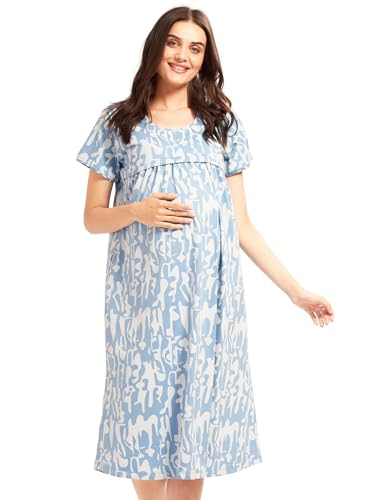 Image of AV2 Women Cotton Printed Maternity Nursing & Feeding Relaxed Fit Nighty -3148