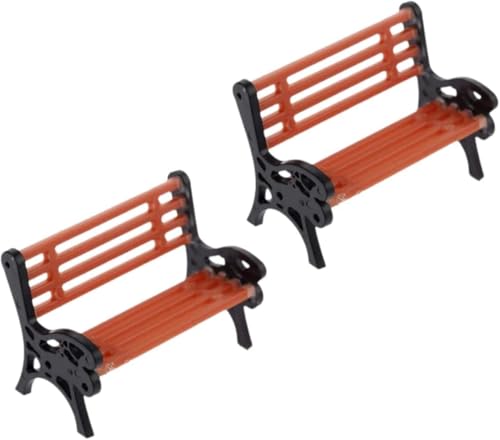 Miniature Park Bench Set 2-Pack - 1:16 Scale Brown Garden Seats with Realistic Detailing Tiny Park Benches for Dollhouse and Fairy Garden Accessories Train Platform and Miniature Landscape Dcor