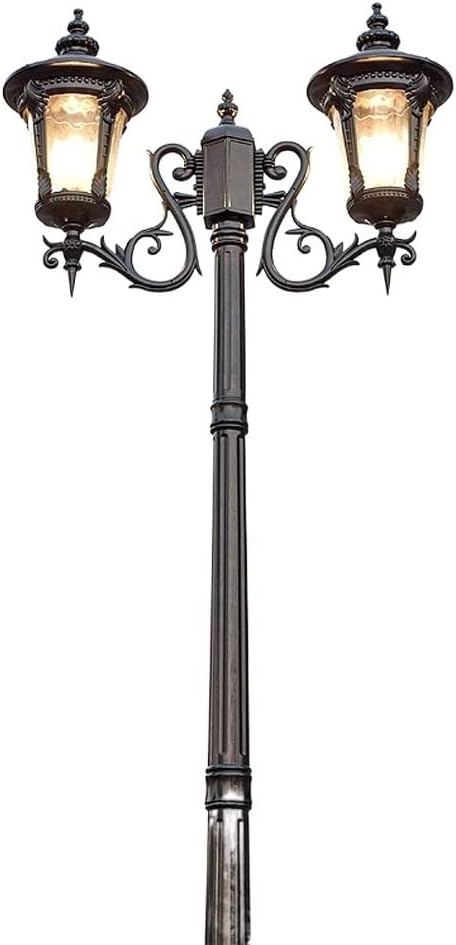 Courtyard Street Light Open Air High Pole Double Head with Pole Street Light with Seed Glass Ground Standard Lamp Company Family Villa Park Square Post Pilla(2.9m-Black)