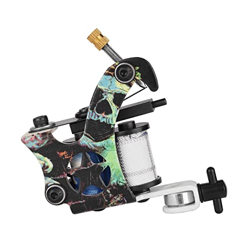 ATOMUS 10 Wrap Coil Tattoo Machine - Skull Design Liner with Electroplated Iron Frame for Precision