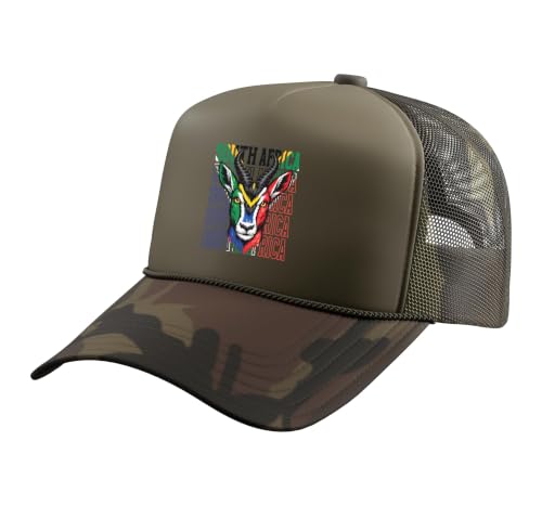 South Africa Fan Springbok South African Trucker Hat with Adjustable Mesh Back, Camo Green
