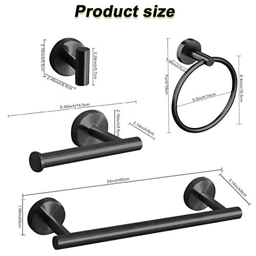 Cilee 10 Piece Matte Black Bathroom Accessories Set, 24Inch Black Towel Bar Ring+Toilet Paper Holder+ Robe Towel Hook Sus304 Stainless Steel Bathroon Hardware Set #TOP6